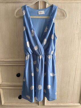 Everly Pale Blue Cat-Print Wrap Dress